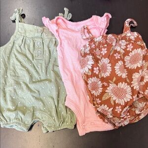 Carter's Green, Pink, and Brown Floral One Pieces